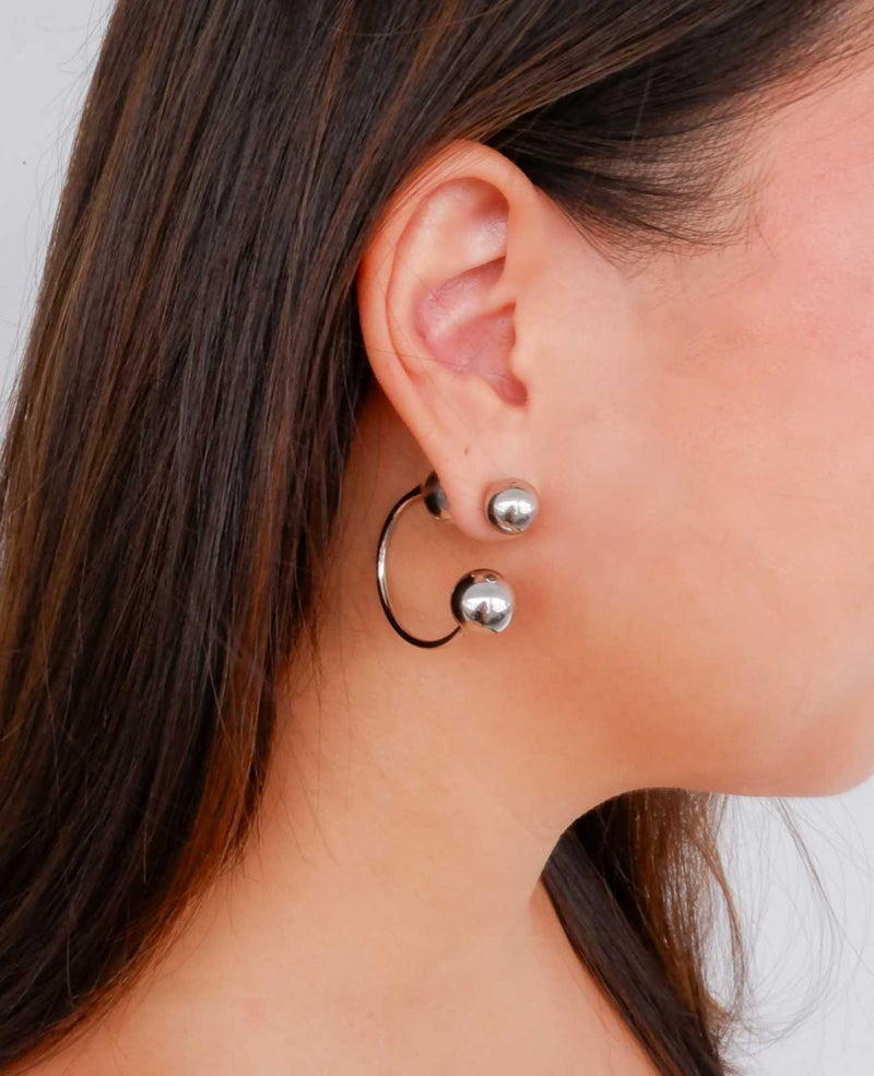 Aubrey Ball Stud Silver Hoop Earrings