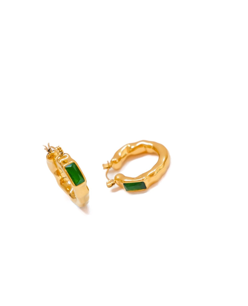 Brooklyn Green Rhinestone Hoop Earrings
