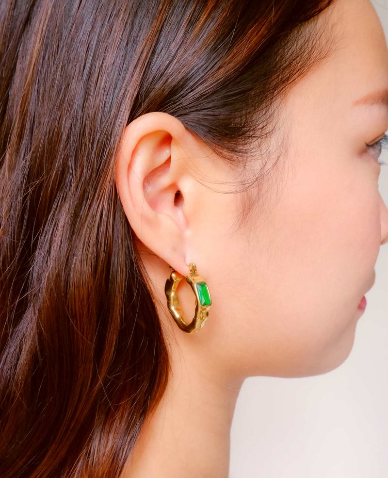 Brooklyn Green Rhinestone Hoop Earrings