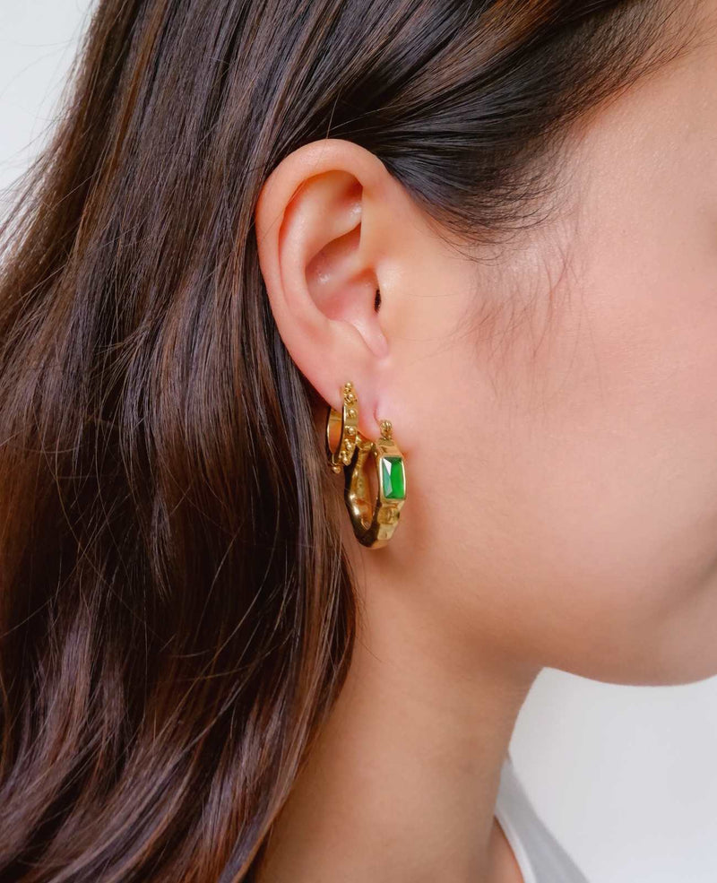 Brooklyn Green Rhinestone Hoop Earrings