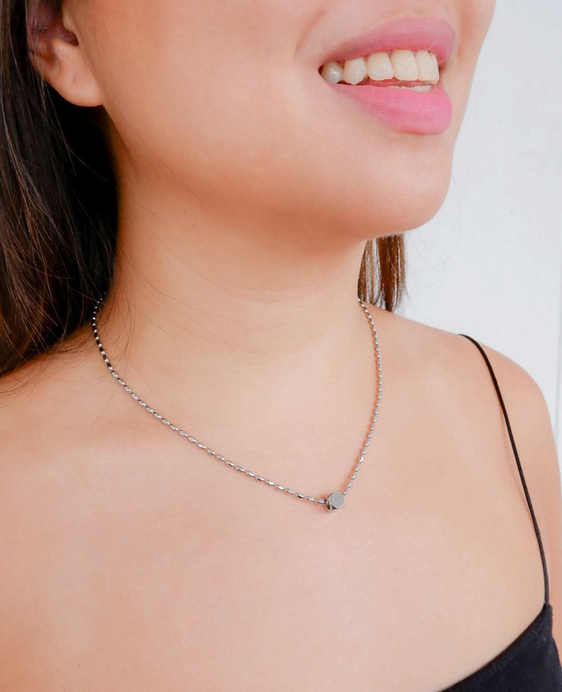 Leah Cube Pendant Dainty Silver Necklace