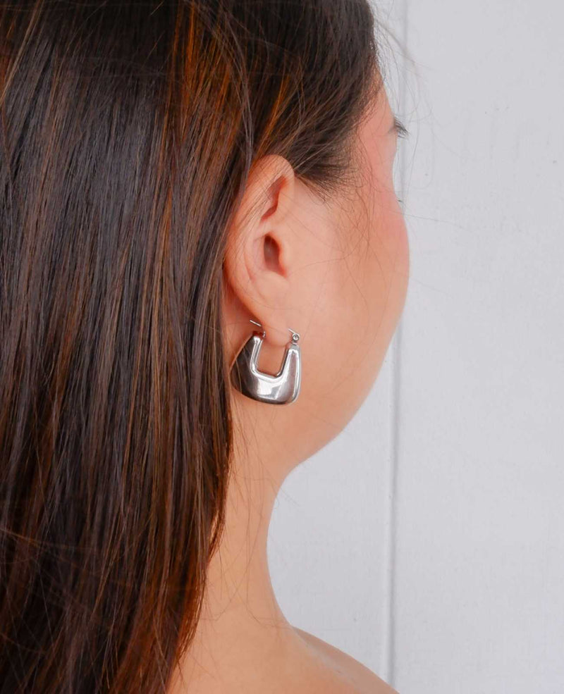 Sarah U-Shaped Silver Hoop Earrings