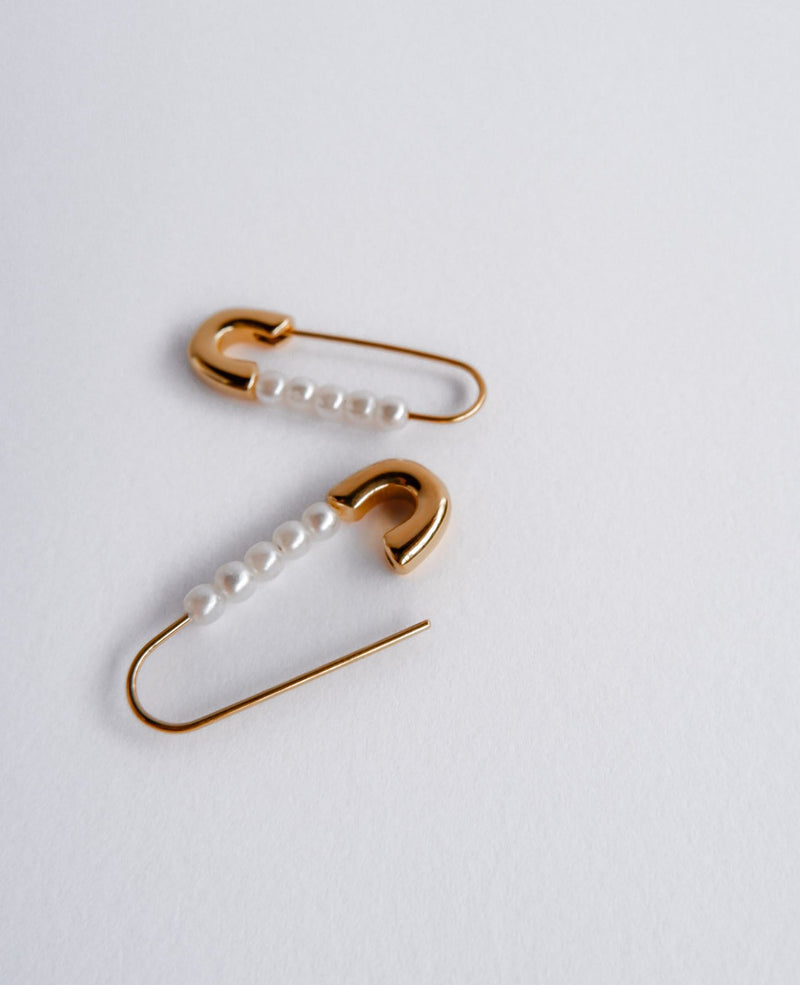 Callie Pearl Safety Pin Gold Earrings