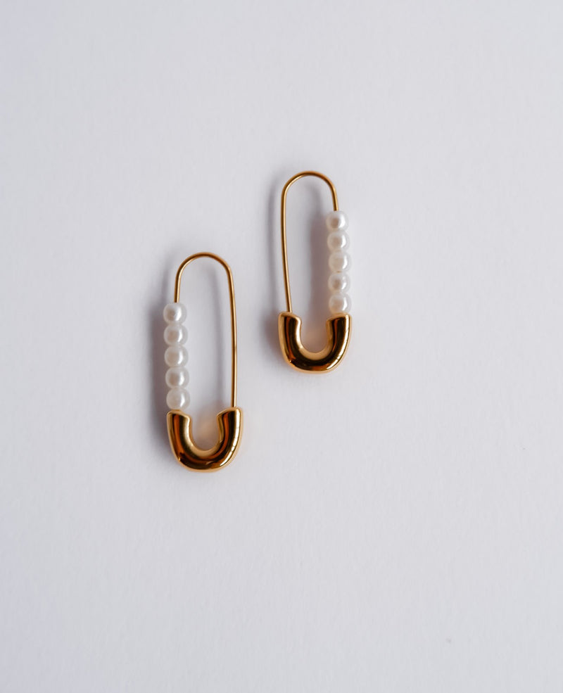 Callie Pearl Safety Pin Gold Earrings