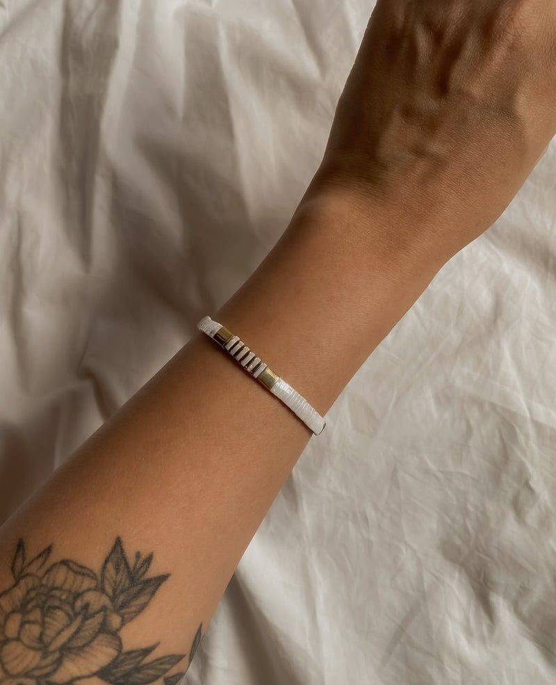 Penelope Gold Pearl Tila Bead Bracelet
