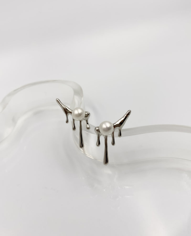 Sage Paint Drip Pearl Drop Earrings