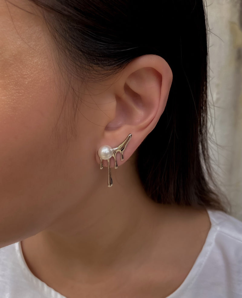 Sage Paint Drip Pearl Drop Earrings