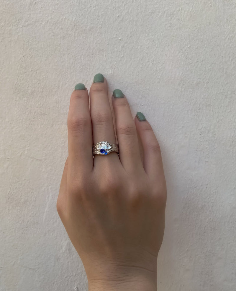 Voila Blue Rhinestone Silver Ring
