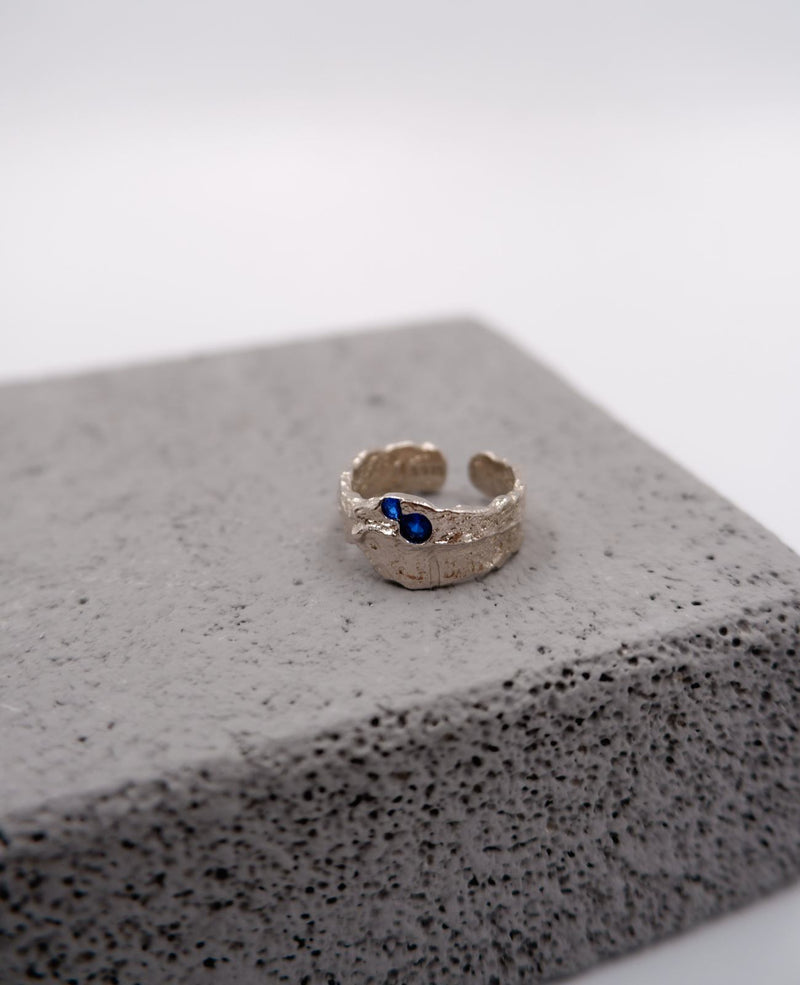 Voila Blue Rhinestone Silver Ring