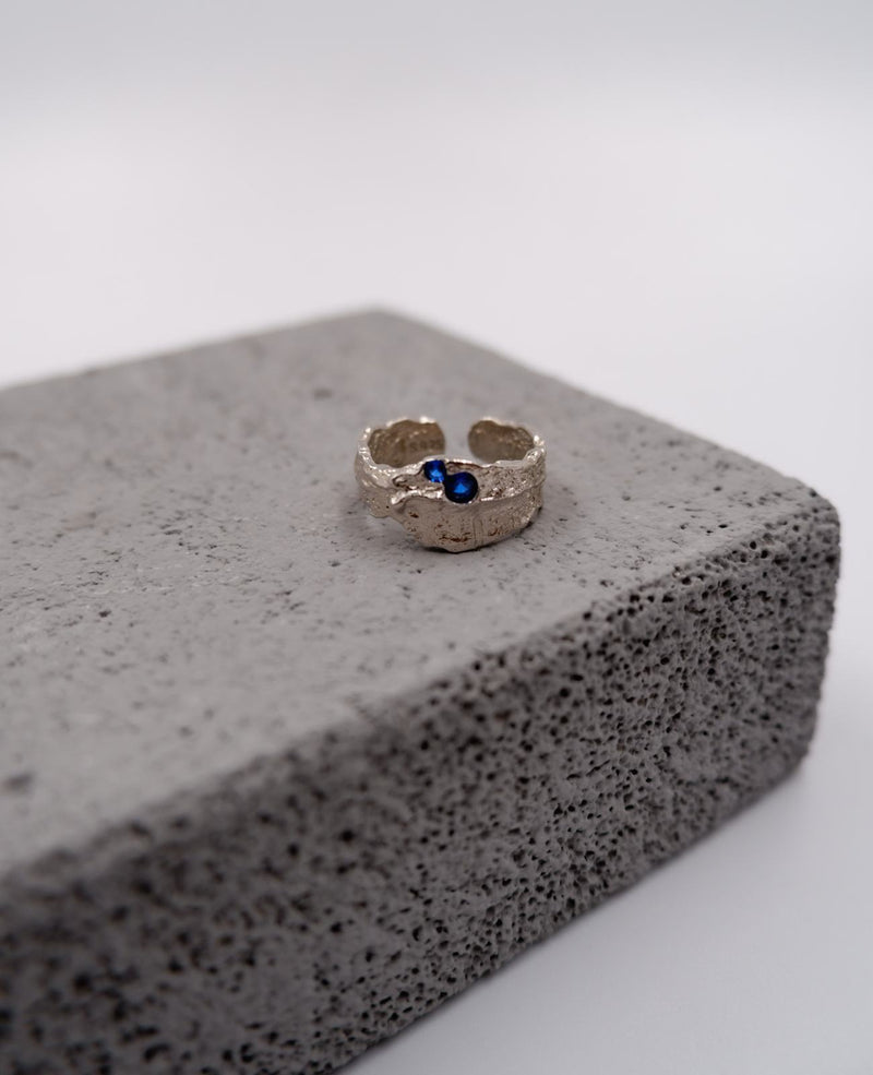 Voila Blue Rhinestone Silver Ring