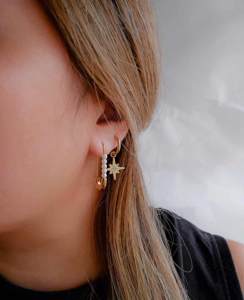 Callie Pearl Safety Pin Gold Earrings