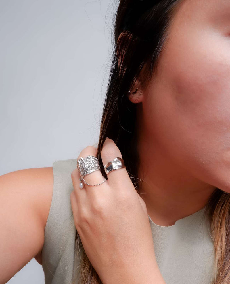 Khloe Crushed Silver Metal Ring