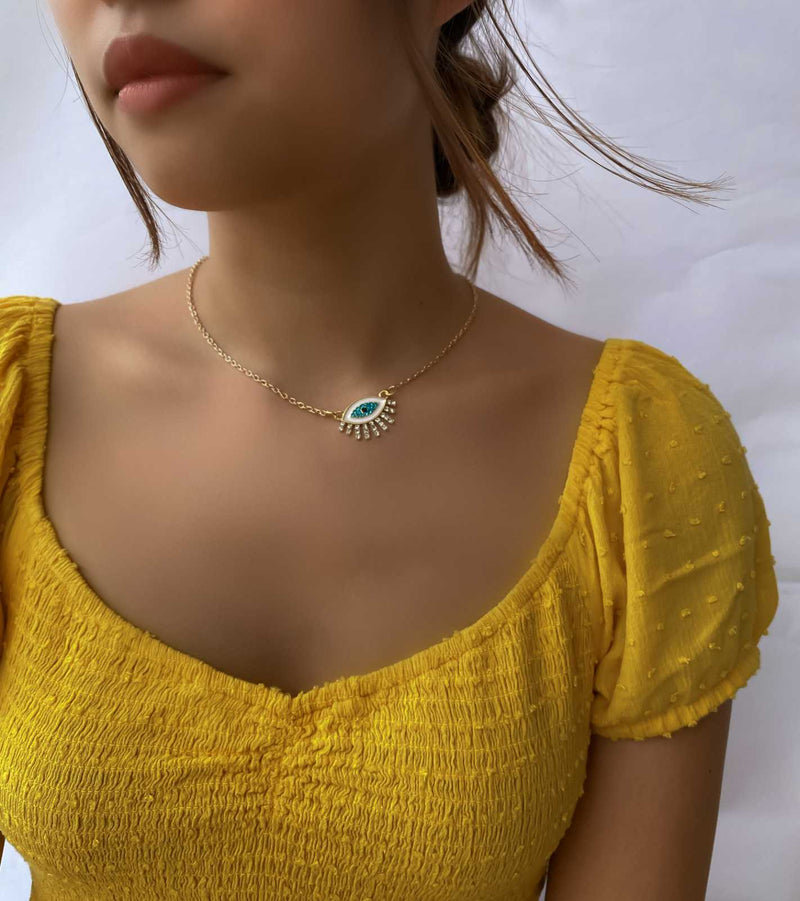Ellie Evil Eye Rhinestone Pendant Necklace