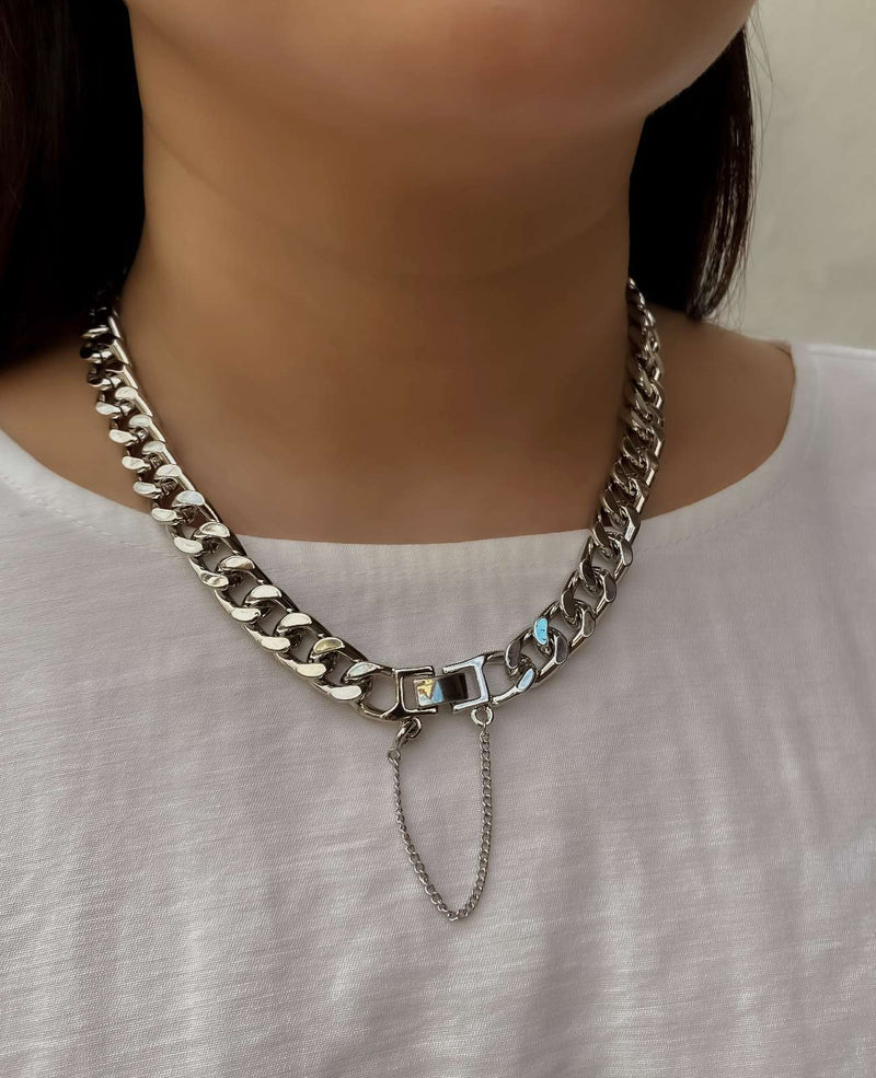 Athena Buckle Silver Chain Necklace