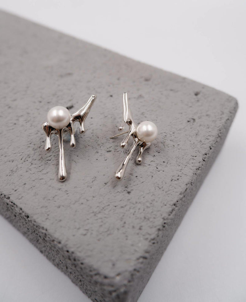 Sage Paint Drip Pearl Drop Earrings